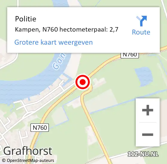 Locatie op kaart van de 112 melding: Politie Kampen, N760 hectometerpaal: 2,7 op 10 augustus 2023 17:48