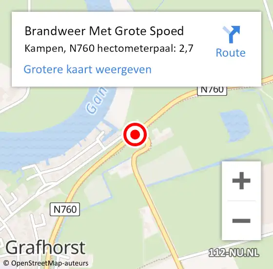 Locatie op kaart van de 112 melding: Brandweer Met Grote Spoed Naar Kampen, N760 hectometerpaal: 2,7 op 10 augustus 2023 17:50