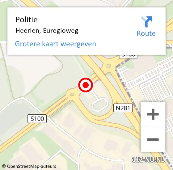 Locatie op kaart van de 112 melding: Politie Heerlen, Euregioweg op 10 augustus 2023 18:03