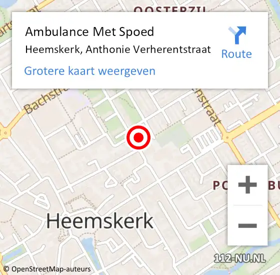 Locatie op kaart van de 112 melding: Ambulance Met Spoed Naar Heemskerk, Anthonie Verherentstraat op 10 augustus 2023 19:30