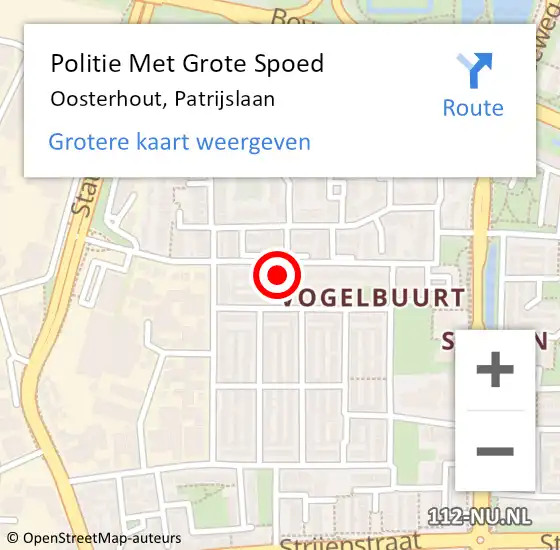 Locatie op kaart van de 112 melding: Politie Met Grote Spoed Naar Oosterhout, Patrijslaan op 10 augustus 2023 19:51