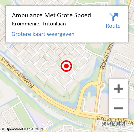 Locatie op kaart van de 112 melding: Ambulance Met Grote Spoed Naar Krommenie, Tritonlaan op 10 augustus 2023 22:12