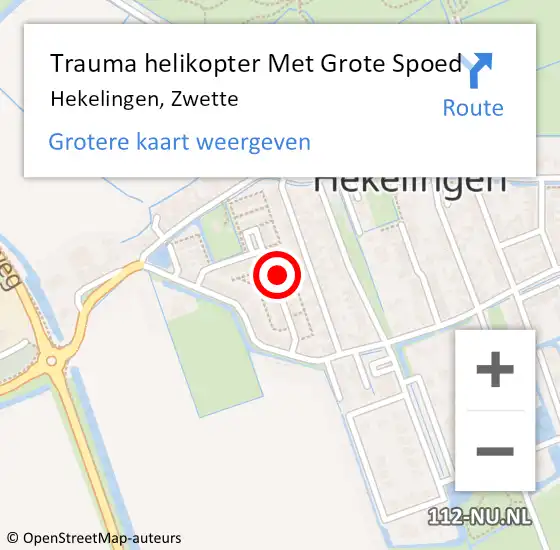 Locatie op kaart van de 112 melding: Trauma helikopter Met Grote Spoed Naar Hekelingen, Zwette op 11 augustus 2023 07:30