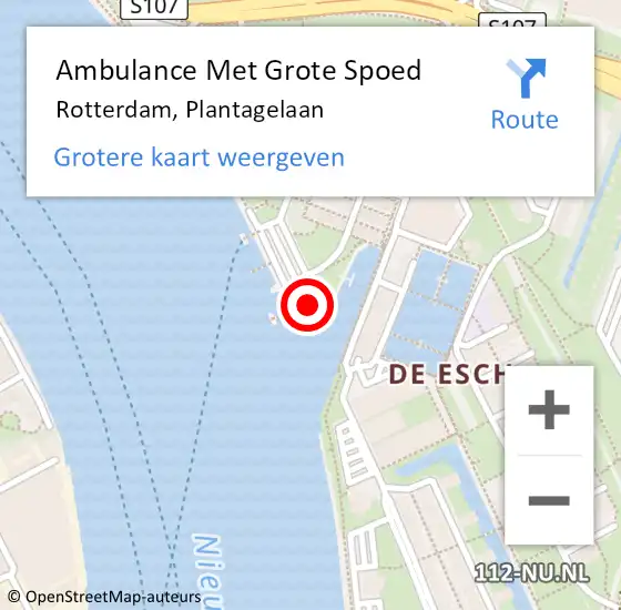Locatie op kaart van de 112 melding: Ambulance Met Grote Spoed Naar Rotterdam, Plantagelaan op 11 augustus 2023 08:40
