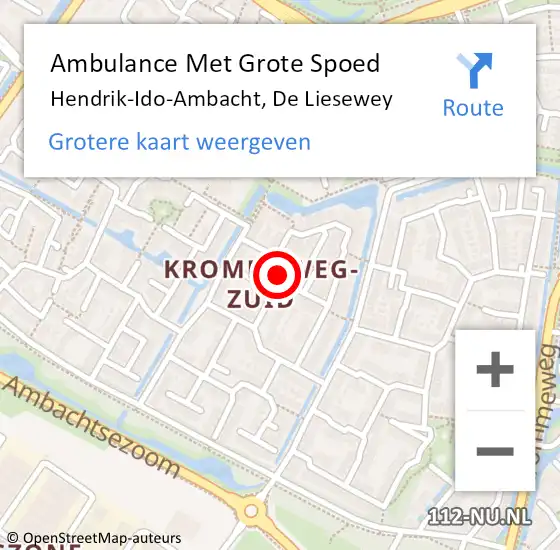 Locatie op kaart van de 112 melding: Ambulance Met Grote Spoed Naar Hendrik-Ido-Ambacht, De Liesewey op 11 augustus 2023 10:31