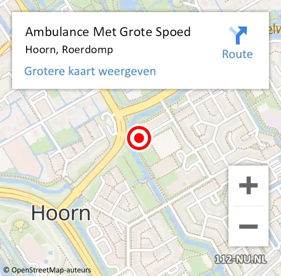 Locatie op kaart van de 112 melding: Ambulance Met Grote Spoed Naar Hoorn, Roerdomp op 11 augustus 2023 12:42