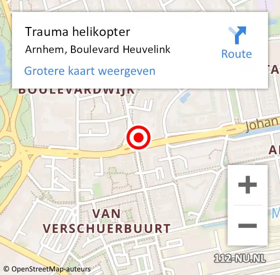 Locatie op kaart van de 112 melding: Trauma helikopter Arnhem, Boulevard Heuvelink op 11 augustus 2023 13:15