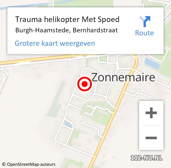Locatie op kaart van de 112 melding: Trauma helikopter Met Spoed Naar Burgh-Haamstede, Bernhardstraat op 11 augustus 2023 13:31