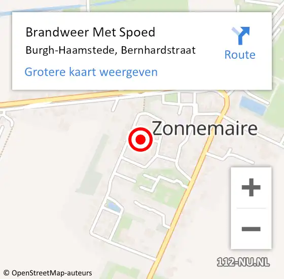 Locatie op kaart van de 112 melding: Brandweer Met Spoed Naar Burgh-Haamstede, Bernhardstraat op 11 augustus 2023 13:32