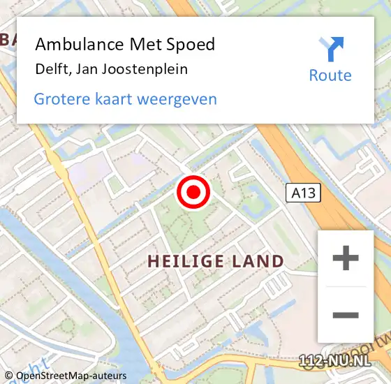 Locatie op kaart van de 112 melding: Ambulance Met Spoed Naar Delft, Jan Joostenplein op 11 augustus 2023 14:01