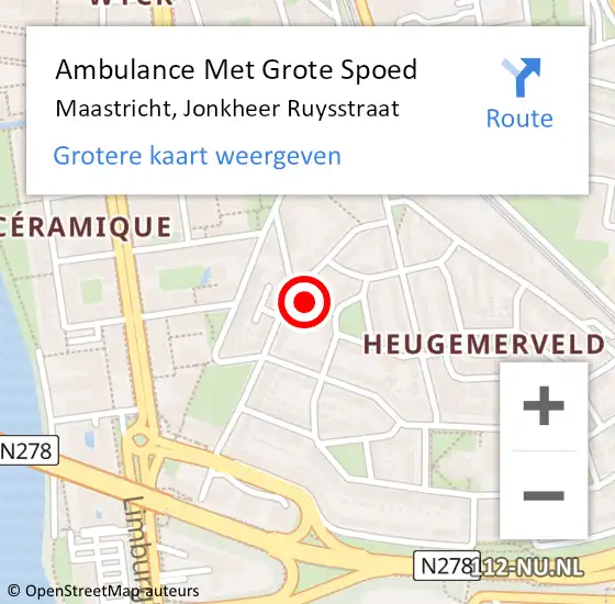 Locatie op kaart van de 112 melding: Ambulance Met Grote Spoed Naar Maastricht, Jonkheer Ruysstraat op 11 augustus 2023 16:13