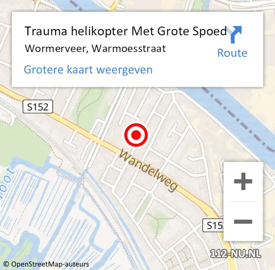 Locatie op kaart van de 112 melding: Trauma helikopter Met Grote Spoed Naar Wormerveer, Warmoesstraat op 11 augustus 2023 17:13