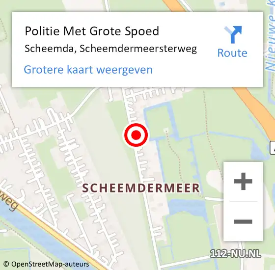 Locatie op kaart van de 112 melding: Politie Met Grote Spoed Naar Scheemda, Scheemdermeersterweg op 11 augustus 2023 20:31