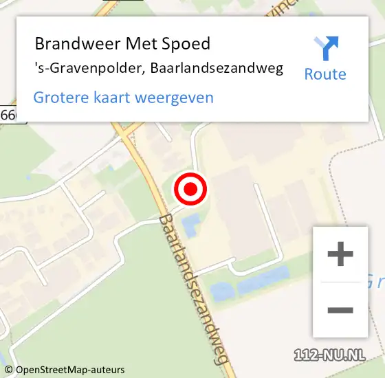Locatie op kaart van de 112 melding: Brandweer Met Spoed Naar 's-Gravenpolder, Baarlandsezandweg op 11 augustus 2023 21:00
