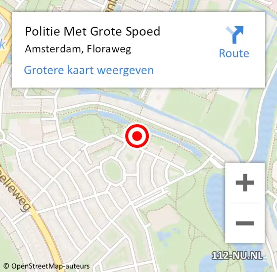 Locatie op kaart van de 112 melding: Politie Met Grote Spoed Naar Amsterdam, Floraweg op 11 augustus 2023 22:21