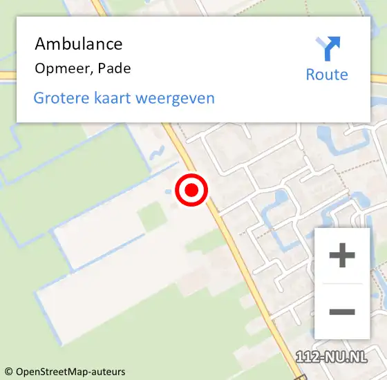 Locatie op kaart van de 112 melding: Ambulance Opmeer, Pade op 12 augustus 2023 01:53