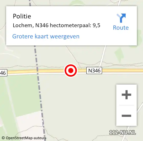 Locatie op kaart van de 112 melding: Politie Lochem, N346 hectometerpaal: 9,5 op 12 augustus 2023 02:31
