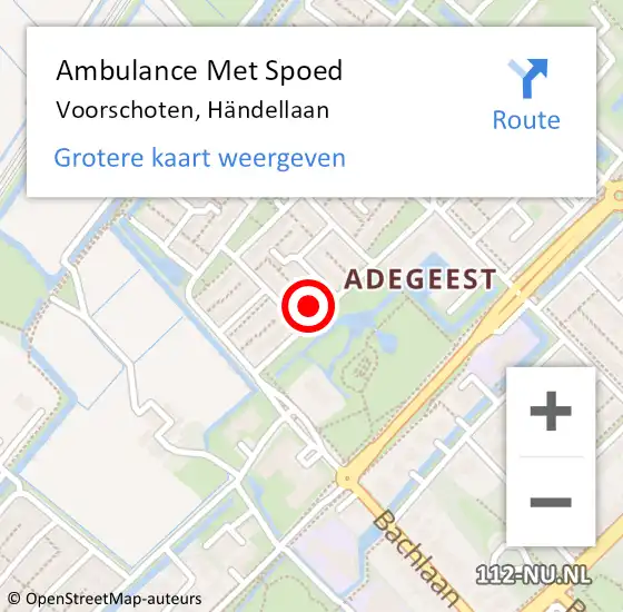 Locatie op kaart van de 112 melding: Ambulance Met Spoed Naar Voorschoten, Händellaan op 12 augustus 2023 09:05