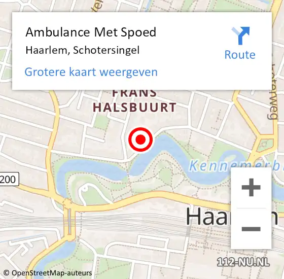 Locatie op kaart van de 112 melding: Ambulance Met Spoed Naar Haarlem, Schotersingel op 12 augustus 2023 09:21