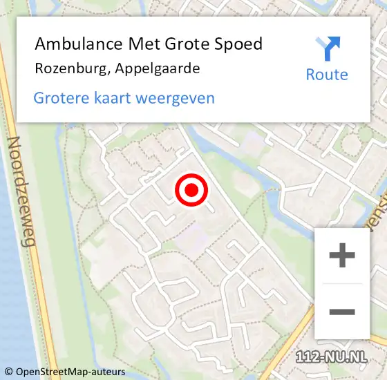 Locatie op kaart van de 112 melding: Ambulance Met Grote Spoed Naar Rozenburg, Appelgaarde op 12 augustus 2023 11:10