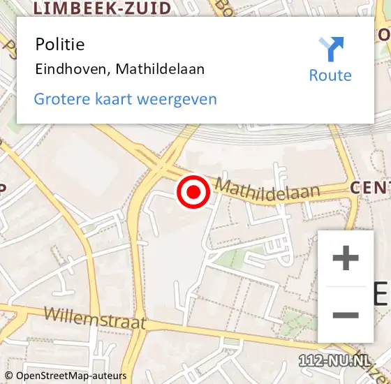 Locatie op kaart van de 112 melding: Politie Eindhoven, Mathildelaan op 12 augustus 2023 11:51