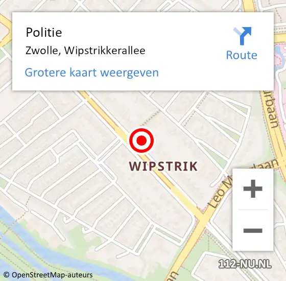 Locatie op kaart van de 112 melding: Politie Zwolle, Wipstrikkerallee op 12 augustus 2023 12:31