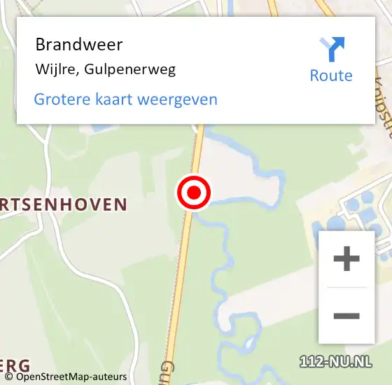 Locatie op kaart van de 112 melding: Brandweer Wijlre, Gulpenerweg op 12 augustus 2023 13:01