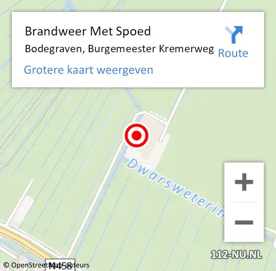 Locatie op kaart van de 112 melding: Brandweer Met Spoed Naar Bodegraven, Burgemeester Kremerweg op 12 augustus 2023 13:03