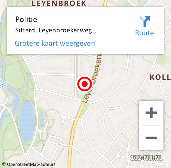 Locatie op kaart van de 112 melding: Politie Sittard, Leyenbroekerweg op 12 augustus 2023 13:34