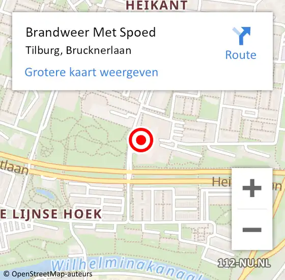 Locatie op kaart van de 112 melding: Brandweer Met Spoed Naar Tilburg, Brucknerlaan op 12 augustus 2023 14:10