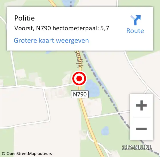 Locatie op kaart van de 112 melding: Politie Voorst, N790 hectometerpaal: 5,7 op 12 augustus 2023 15:04
