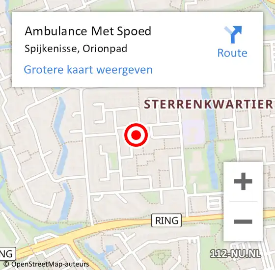 Locatie op kaart van de 112 melding: Ambulance Met Spoed Naar Spijkenisse, Orionpad op 12 augustus 2023 15:09