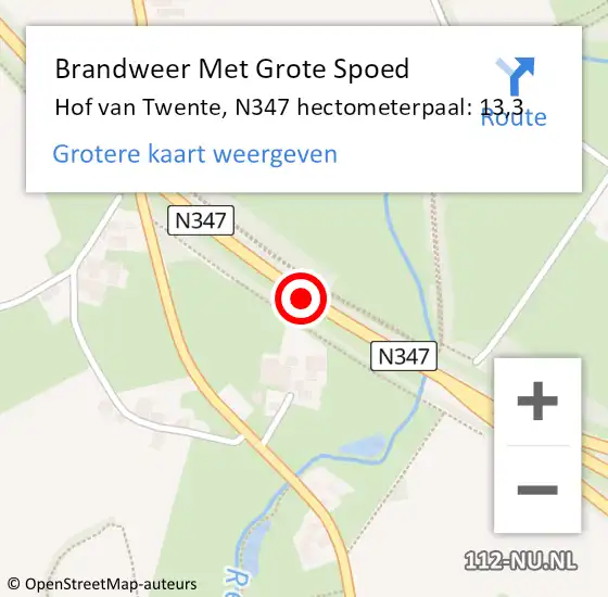Locatie op kaart van de 112 melding: Brandweer Met Grote Spoed Naar Hof van Twente, N347 hectometerpaal: 13,3 op 12 augustus 2023 19:43