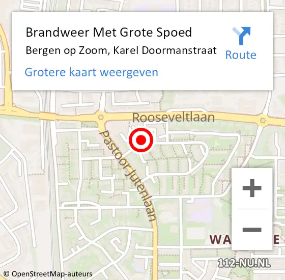 Locatie op kaart van de 112 melding: Brandweer Met Grote Spoed Naar Bergen op Zoom, Karel Doormanstraat op 12 augustus 2023 20:09