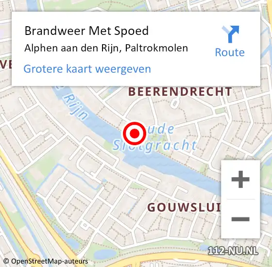 Locatie op kaart van de 112 melding: Brandweer Met Spoed Naar Alphen aan den Rijn, Paltrokmolen op 12 augustus 2023 21:32