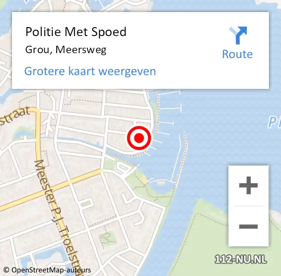 Locatie op kaart van de 112 melding: Politie Met Spoed Naar Grou, Meersweg op 12 augustus 2023 21:50