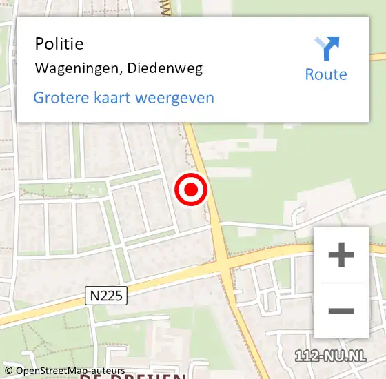 Locatie op kaart van de 112 melding: Politie Wageningen, Diedenweg op 12 augustus 2023 22:01