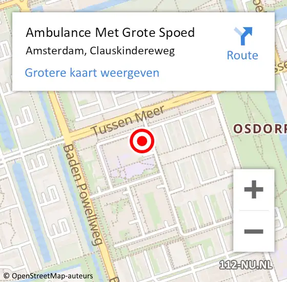 Locatie op kaart van de 112 melding: Ambulance Met Grote Spoed Naar Amsterdam, Clauskindereweg op 12 augustus 2023 22:19