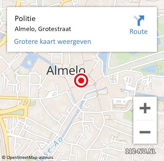 Locatie op kaart van de 112 melding: Politie Almelo, Grotestraat op 13 augustus 2023 02:01