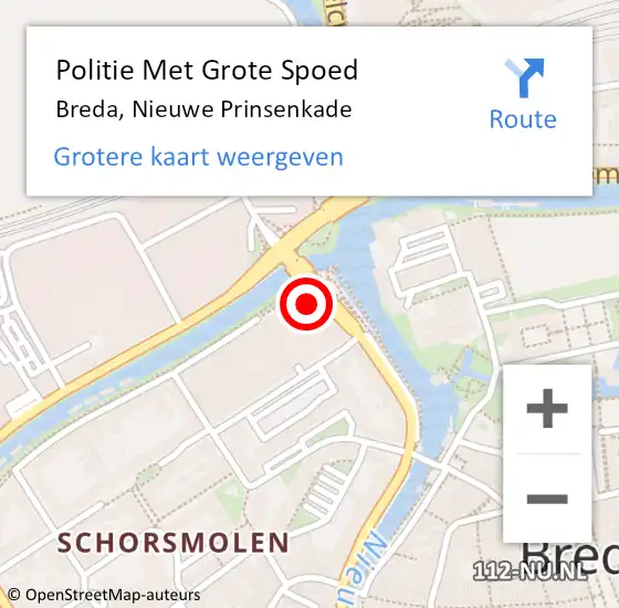 Locatie op kaart van de 112 melding: Politie Met Grote Spoed Naar Breda, Nieuwe Prinsenkade op 13 augustus 2023 04:38
