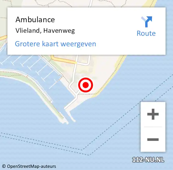 Locatie op kaart van de 112 melding: Ambulance Vlieland, Havenweg op 13 augustus 2023 10:32