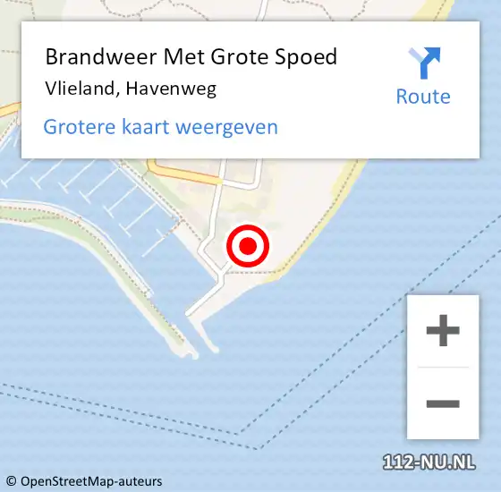 Locatie op kaart van de 112 melding: Brandweer Met Grote Spoed Naar Vlieland, Havenweg op 13 augustus 2023 10:32