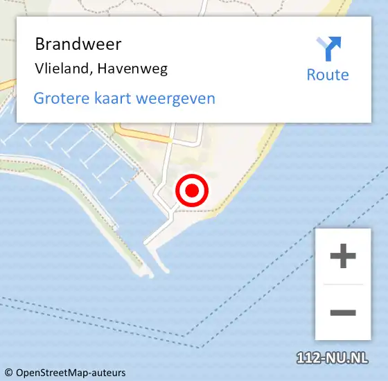 Locatie op kaart van de 112 melding: Brandweer Vlieland, Havenweg op 13 augustus 2023 10:32