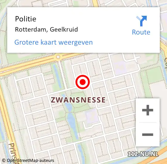 Locatie op kaart van de 112 melding: Politie Rotterdam, Geelkruid op 13 augustus 2023 11:04