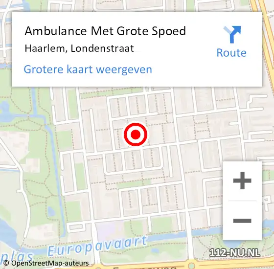 Locatie op kaart van de 112 melding: Ambulance Met Grote Spoed Naar Haarlem, Londenstraat op 13 augustus 2023 12:45