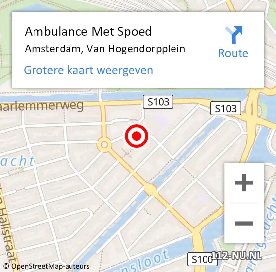 Locatie op kaart van de 112 melding: Ambulance Met Spoed Naar Amsterdam, Van Hogendorpplein op 13 augustus 2023 18:00