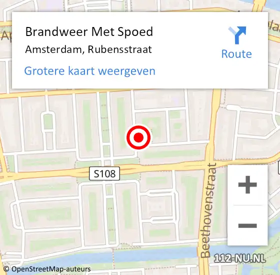 Locatie op kaart van de 112 melding: Brandweer Met Spoed Naar Amsterdam, Rubensstraat op 13 augustus 2023 20:43