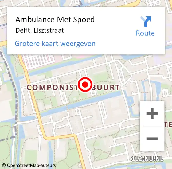Locatie op kaart van de 112 melding: Ambulance Met Spoed Naar Delft, Lisztstraat op 13 augustus 2023 21:10