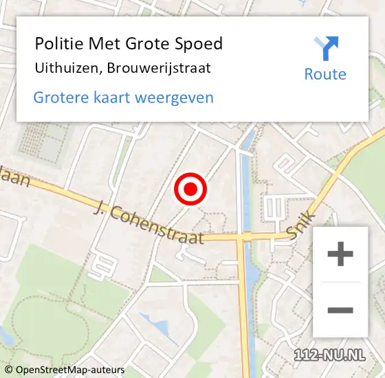 Locatie op kaart van de 112 melding: Politie Met Grote Spoed Naar Uithuizen, Brouwerijstraat op 13 augustus 2023 22:07