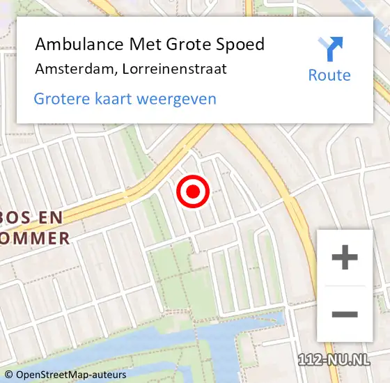 Locatie op kaart van de 112 melding: Ambulance Met Grote Spoed Naar Amsterdam, Lorreinenstraat op 14 augustus 2023 02:02